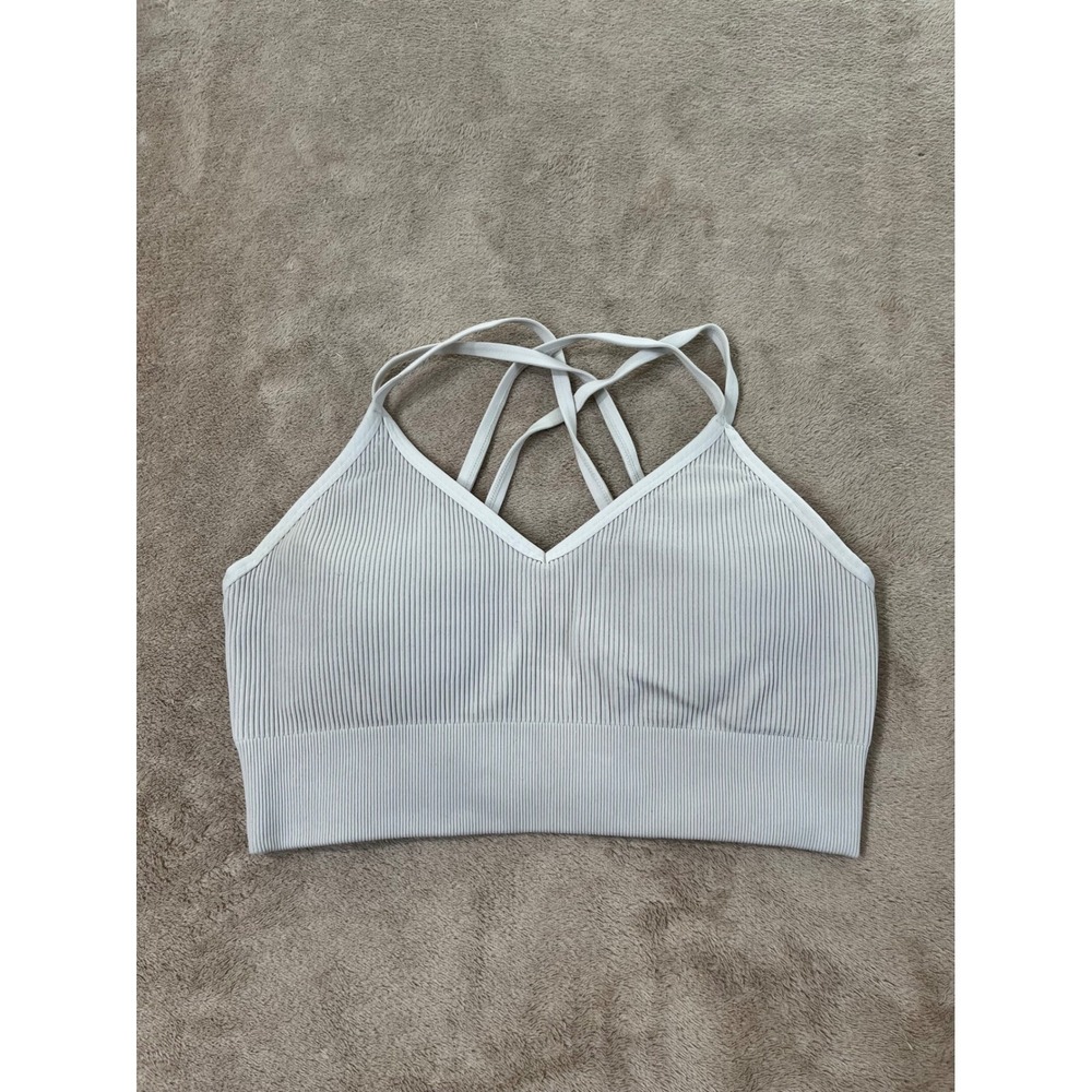 Aerie Ribbed Seamless Strappy Back Sports Bra Size XL Light Gray